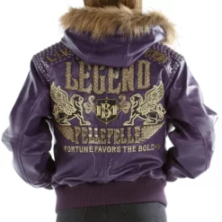 Pelle Pelle Live Like A Queen Die Like A Legend Purple Fur Hooded Leather Jacket