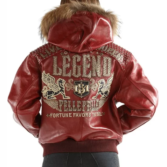Pelle Pelle Live Like A Queen Maroon Fur Hooded Pure Leather Jacket