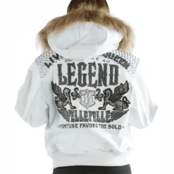 Pelle Pelle Live Like A Queen White Fur Hood Real Leather Jacket