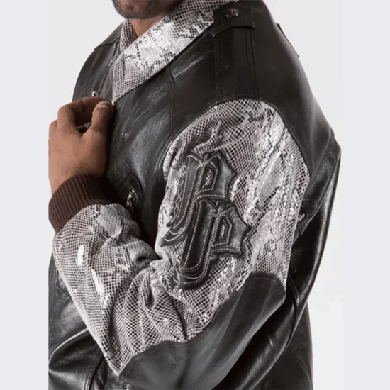 Pelle Pelle Mens Varsity Black Biker Plushfoil Print Jacket