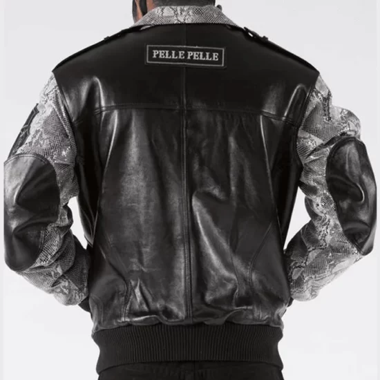 Pelle Pelle Mens Varsity Black Biker Plushfoil Print Top Leather Jacket