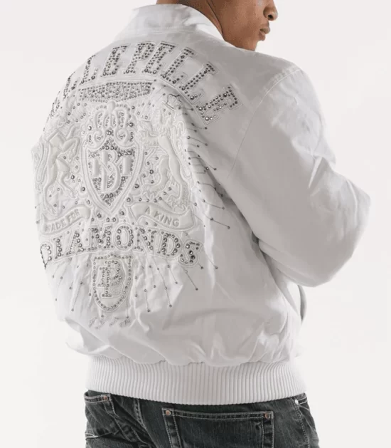 Pelle Pelle Platinum & Diamonds Twill Men's White Real Leather Jacket