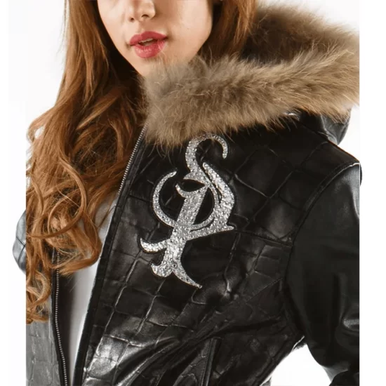 Pelle Pelle Royal In Croc Black Fur Hooded Leather Jacket