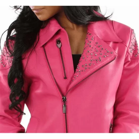 Pelle Pelle Studded Asymmetrical Princess Cut Pink Full Genuine Leather Jacket