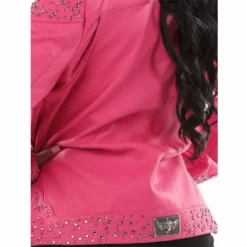 Pelle Pelle Studded Asymmetrical Princess Cut Pink Genuine Leather Jacket