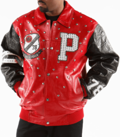 Pelle Pelle Studded Letterman Men's Red Pure Leather Jacket
