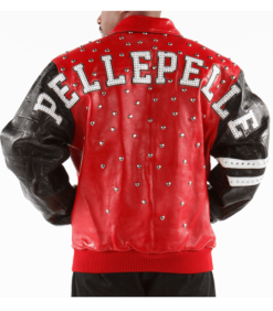 Pelle Pelle Studded Letterman Men's Red Real Leather Jacket