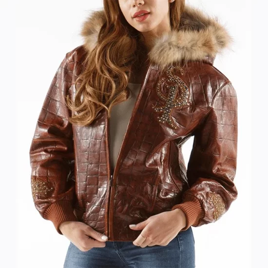 Pelle Pelle Women Brown Fur Hooded Leather Jacket