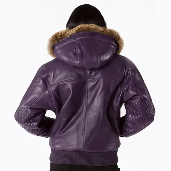 Pelle Pelle Women Fur Hooded Purple Genuine Leather Jacket