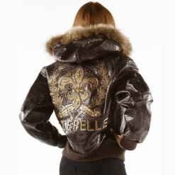Pelle Pelle Women Live Like a King Brown Fur Hooded Genuine Leather Jacket