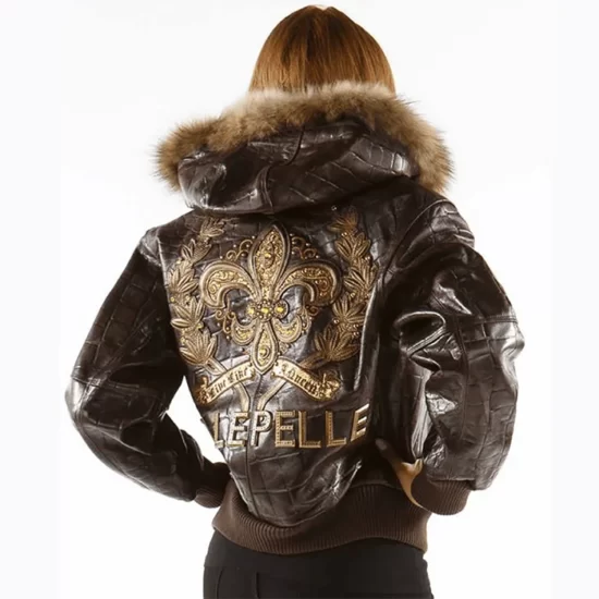 Pelle Pelle Women Live Like a King Brown Fur Hooded Genuine Leather Jacket