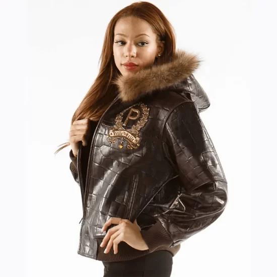 Pelle Pelle Women Live Like a King Brown Fur Hooded Leather Jacket
