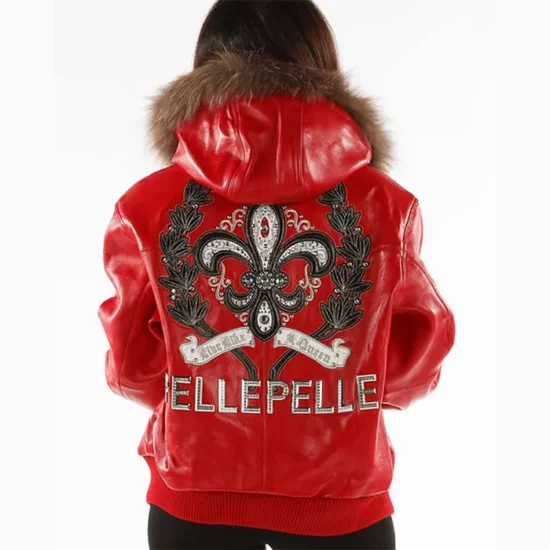 Pelle Pelle Women Live Like a King Red Fur Hooded Real Leather Jacket