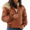 Pelle Pelle Women Monarch Rust Burnish Fur Hooded Brown Leather Jacket