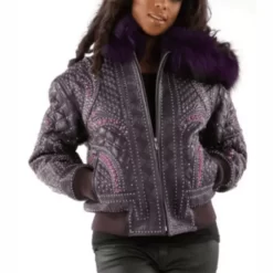 Pelle Pelle Women Monarch Rust Burnish Purple Fur Hooded Jacket