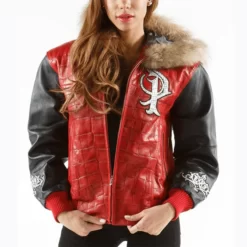 Pelle Pelle Women Red Fur Hooded Leather Jacket