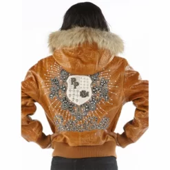  Pelle Pelle Womens Brown Genuine Leather Jacket with Fur Hood