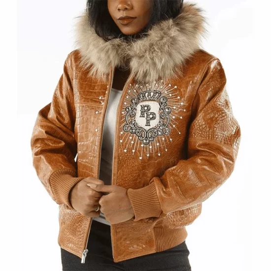 Pelle Pelle Womens Brown Leather Jacket with Fur Hood