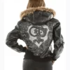 Pelle Pelle Womens Double P Black Fur Hood Black Genuine Leather Jacket