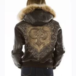 Pelle Pelle Womens Double P Fur Hood Brown Real Leather Jacket