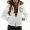 Pelle Pelle Womens Double P Fur Hood White Genuine Leather Jacket