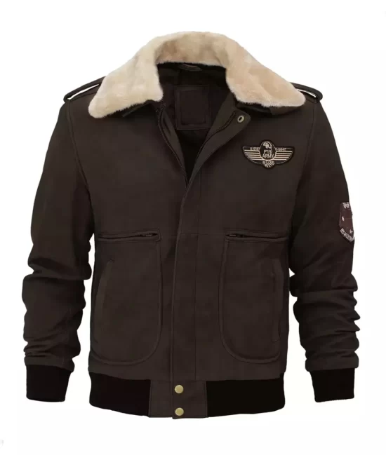 Pierson Dark Brown Removable Shearling Collar Real Leather Jacket
