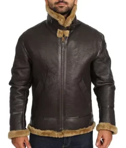 R.A.F Brian Brown Bomber Real Sheepskin Leather Jacket