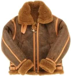 Victor RAF Brown Bomber Shearling Fur Jacket