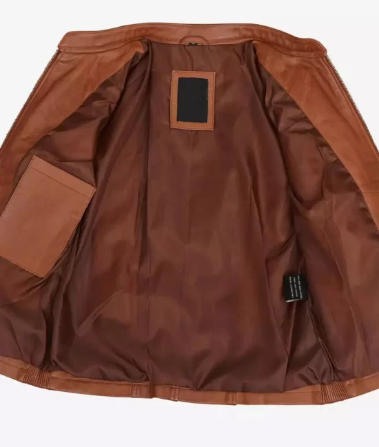 Rachel Womens Tan Biker Petite Rib Padded Genuine Leather Jacket