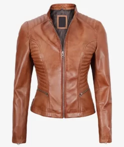 Rachel Womens Tan Lambskin Full Genuine Leather Jackets
