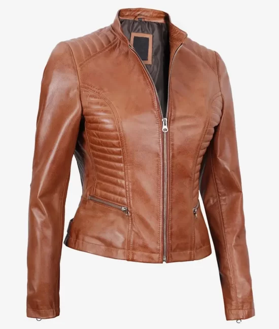 Rachel Womens Tan Lambskin Genuine Leather Jackets