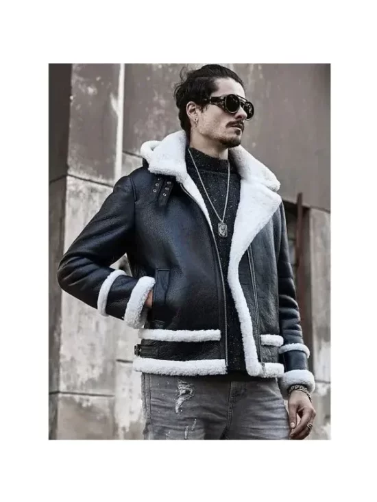 Raymond-SF Bomber Top Hooded Shearling Leather Jacket