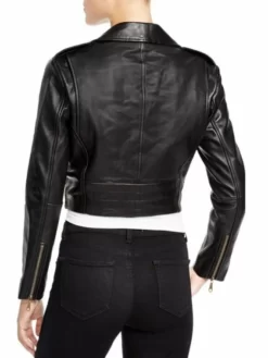 Rebecca Quin WWE Real Black Cropped Leather Biker Jacket
