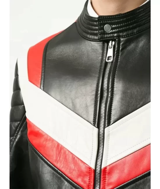 Red and White Panelled Leather Jacket