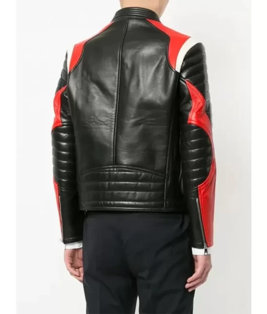 Red and White Panelled Real Leather Jacket