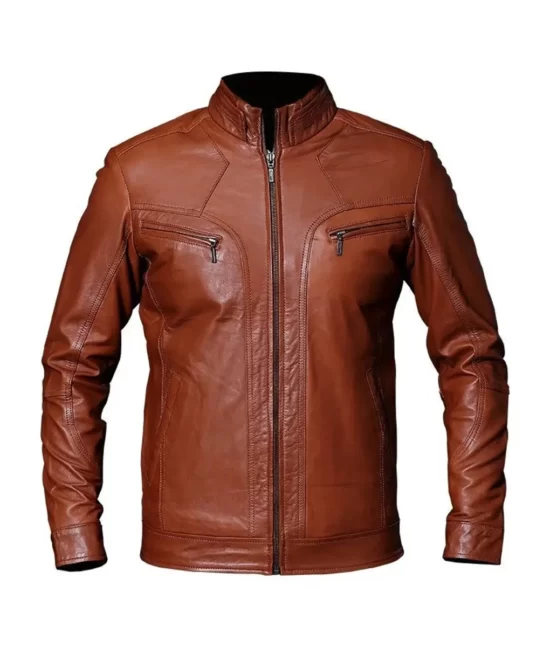 Reid Men’s Brown Classic Rider Cafe Racer Leather Jacket
