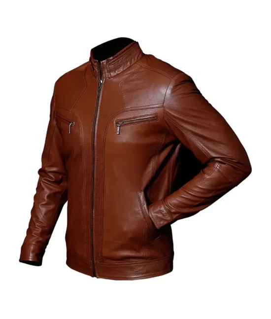 Reid Men’s Brown Classic Rider Cafe Racer Top Leather Jacket