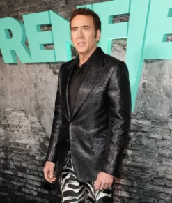 Renfield Event Nicolas Cage Sparkling Black Genuine Leather Blazer