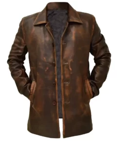 Reuben Men’s Dark Brown Distressed Real Leather Sheriff Cowboy Coat