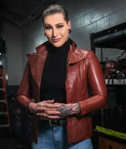 Rhea Ripley Brown Biker Genuine Leather Jacket – WWE