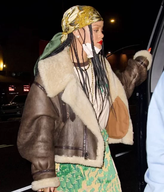 Rihanna Brown Aviator Jacket