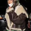 Rihanna Brown Aviator Leather Jacket