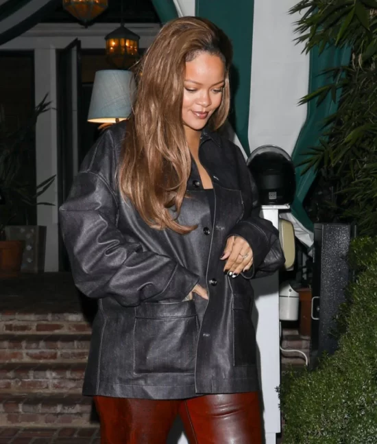 Rihanna Fenty Black Leather Jacket 2