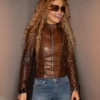 Rita Ora Brown Leather Jacket