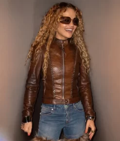 Rita Ora Brown Leather Jacket