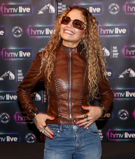 Rita Ora Brown Real Leather Jacket