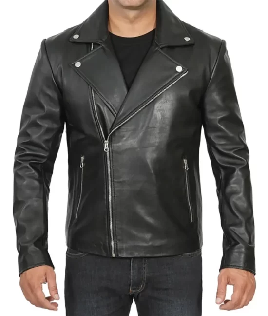 Rodney Men’s Black Asymmetrical Leather Biker Jacket