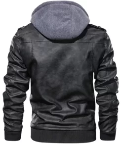 Ronald Black Top Leather Jacket with Hood