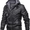 Ronald Black Leather Jacket with Hood