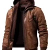 Ronald Brown Leather Jacket with Hood